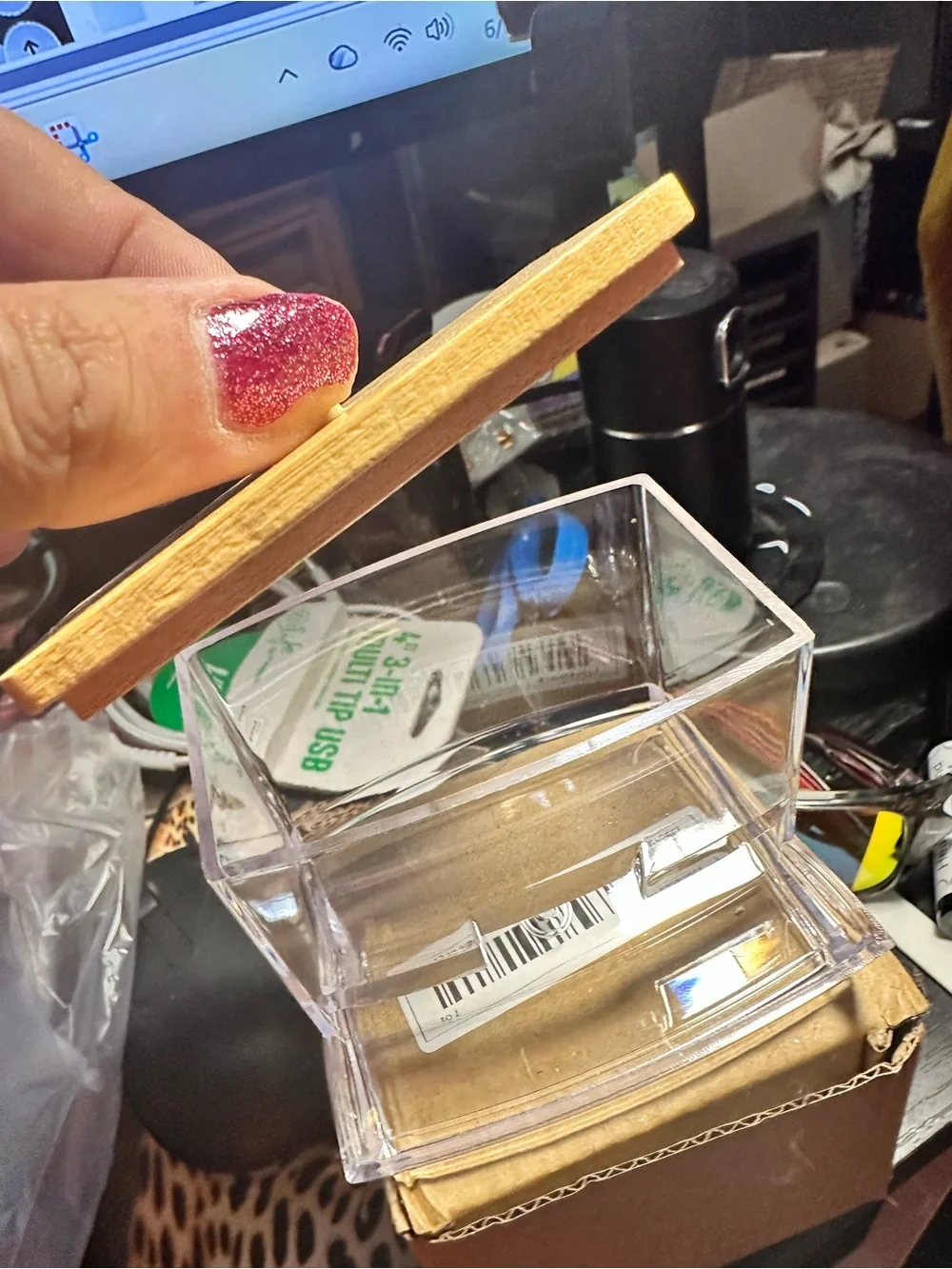 Acrylic Cotton Swab and Q-Tip Dispenser with Bamboo Lid